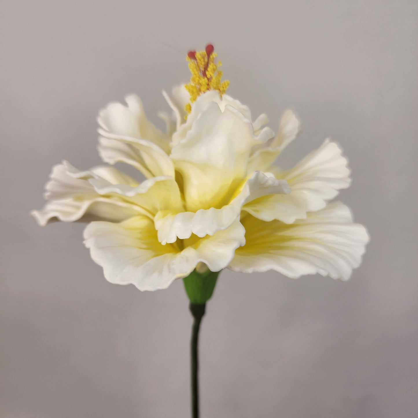 White /Yellow Double Hibiscus 11cm- Realistic artificial Flowers
