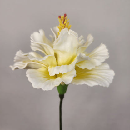 White /Yellow Double Hibiscus 11cm- Realistic artificial Flowers