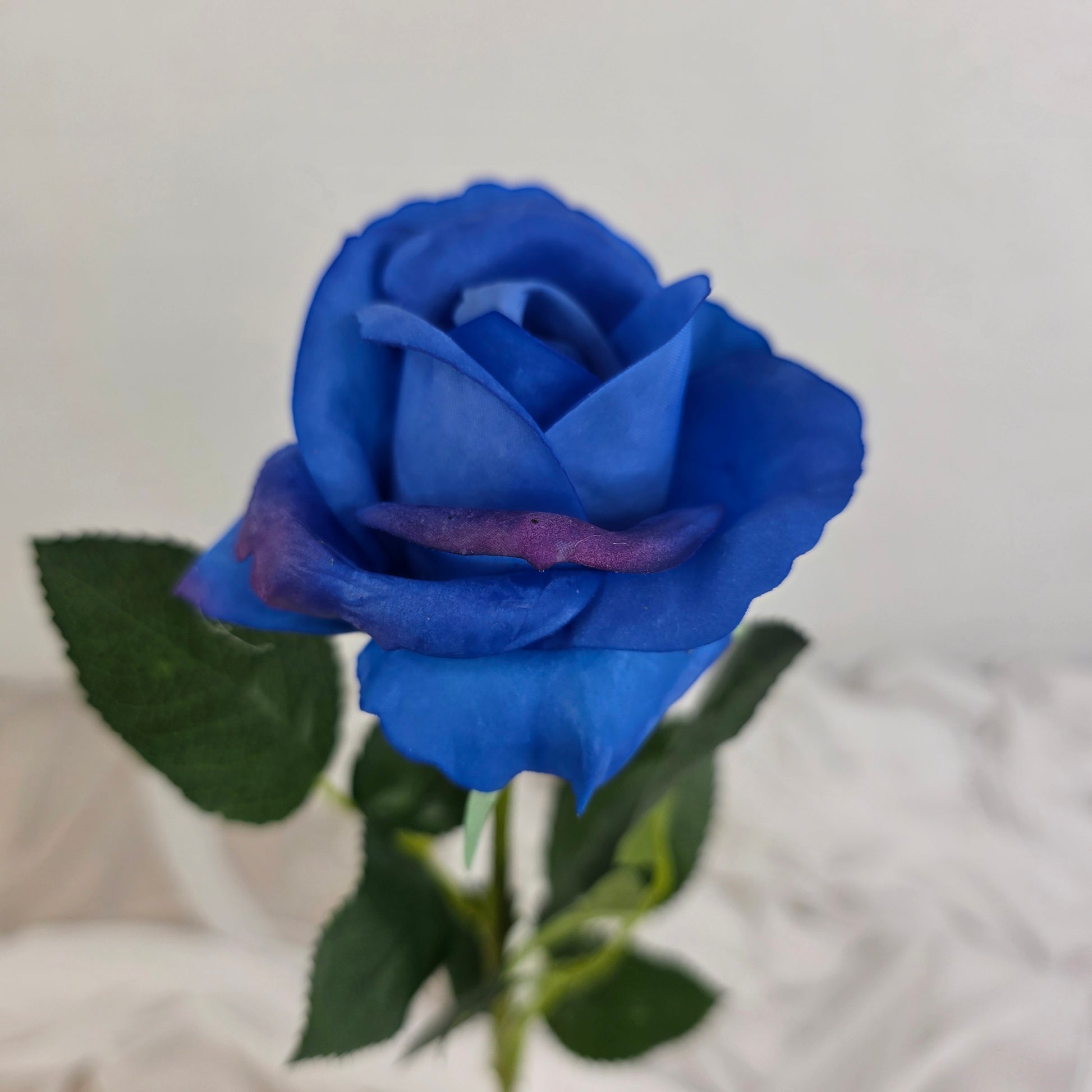 Deep Blue Real Touch Open Bloom Rose - Realistic Artificial Flowers