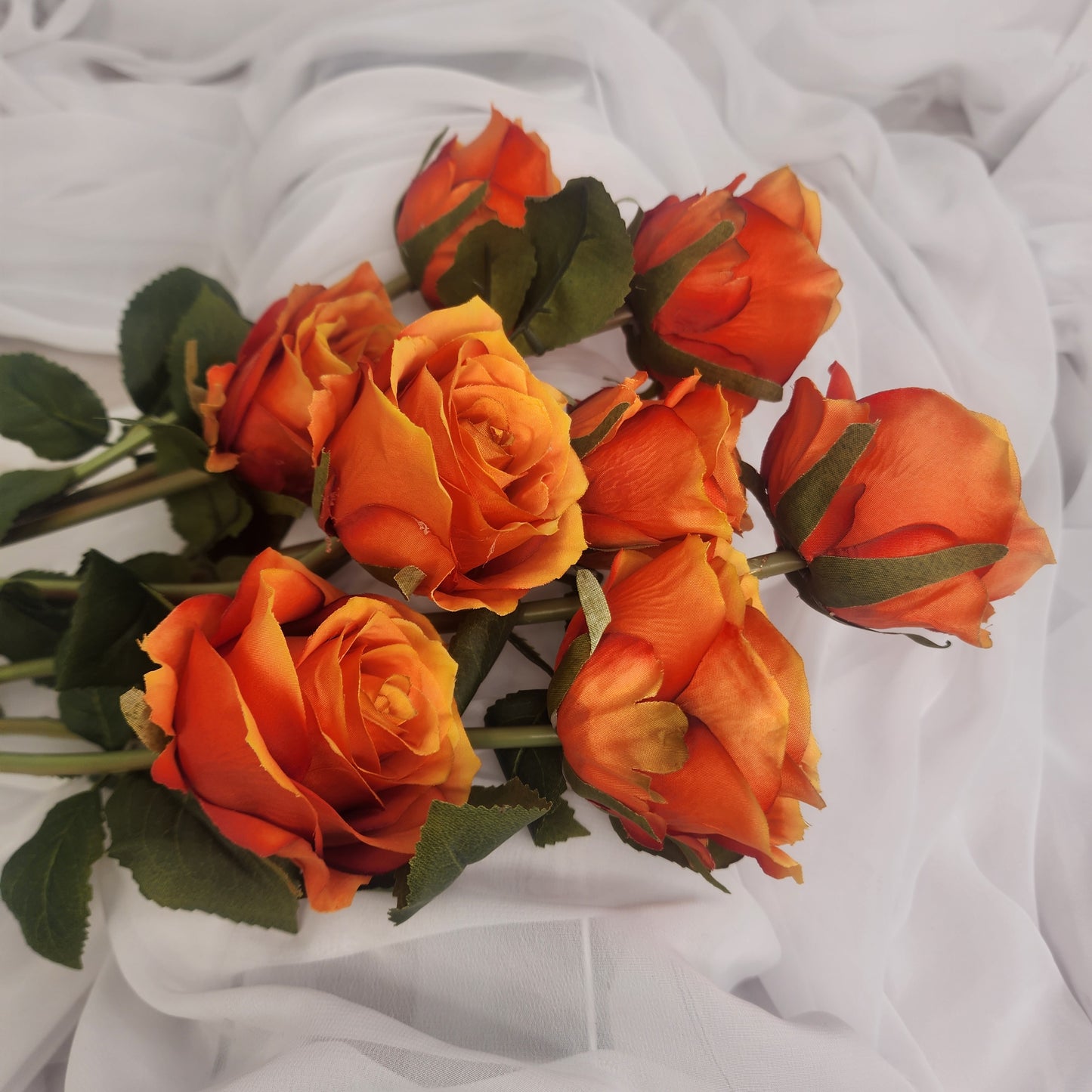 Burnt Orange Artificial Silk Rose Stem