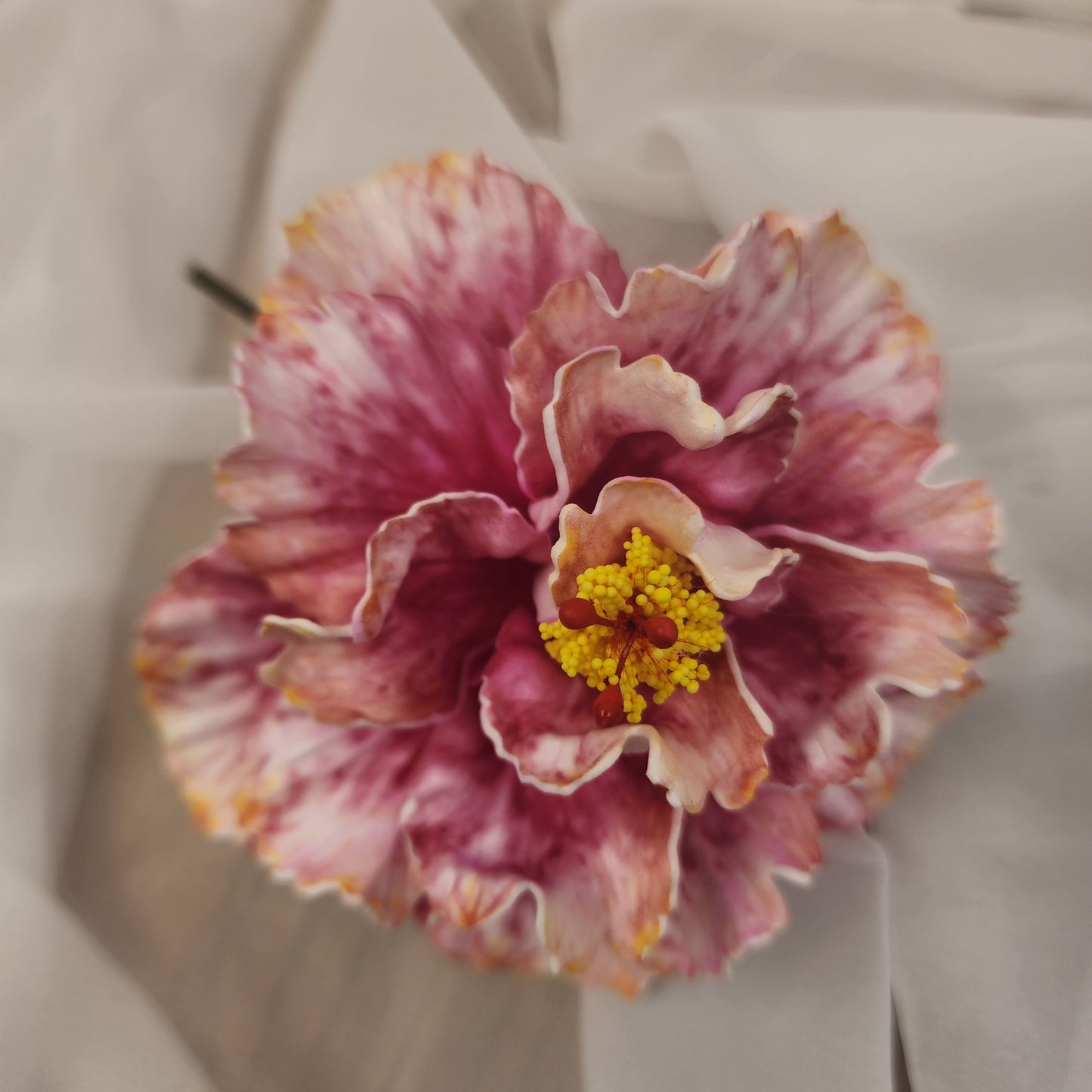 Hibiscus Pink/Gold Triple Exotic 12.5cm- Realistic artificial Flowers