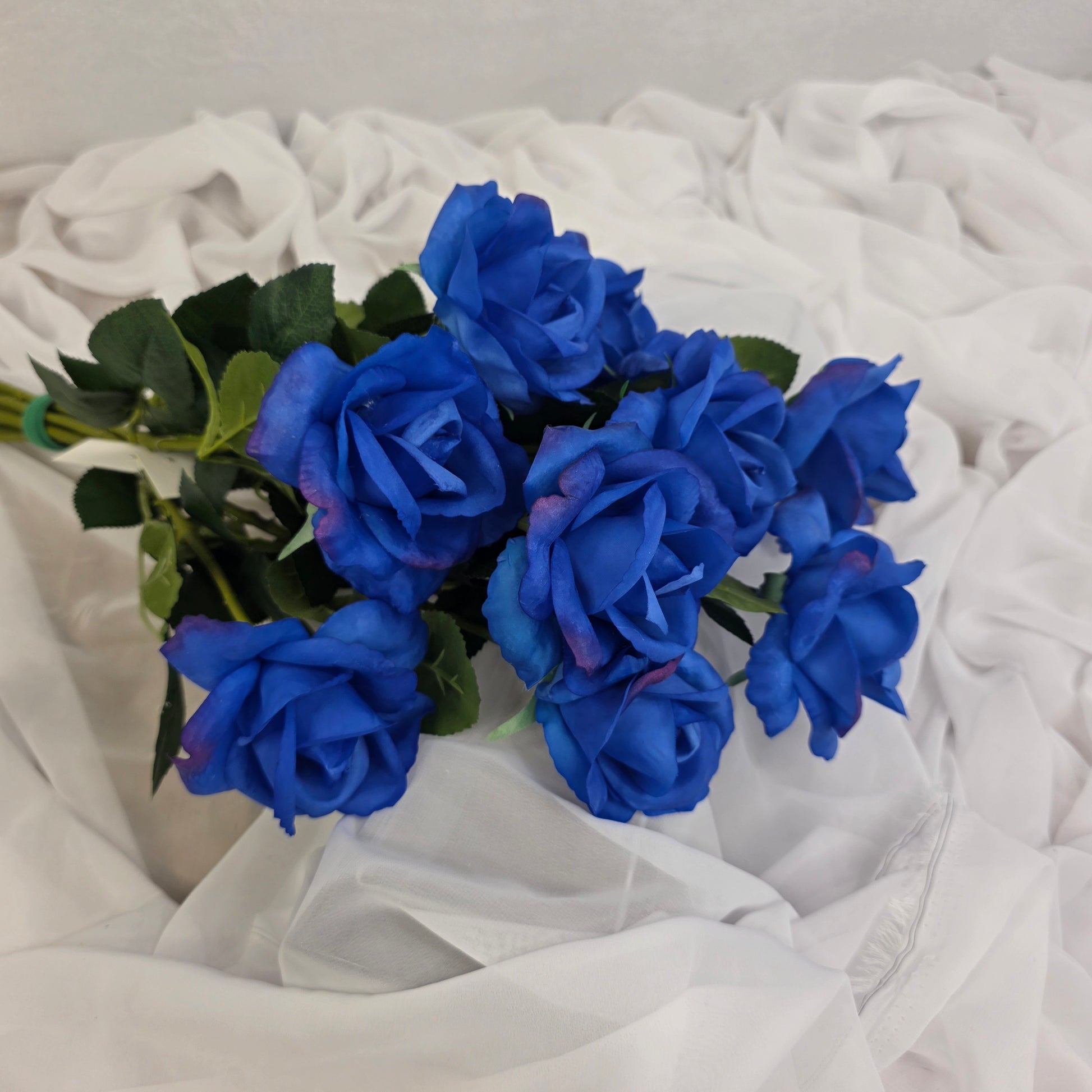 Deep Blue Real Touch Open Bloom Rose - Realistic Artificial Flowers