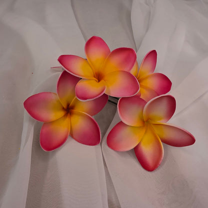 Dark Pink/White/Yellow Frangipani 7cm Flowerhead