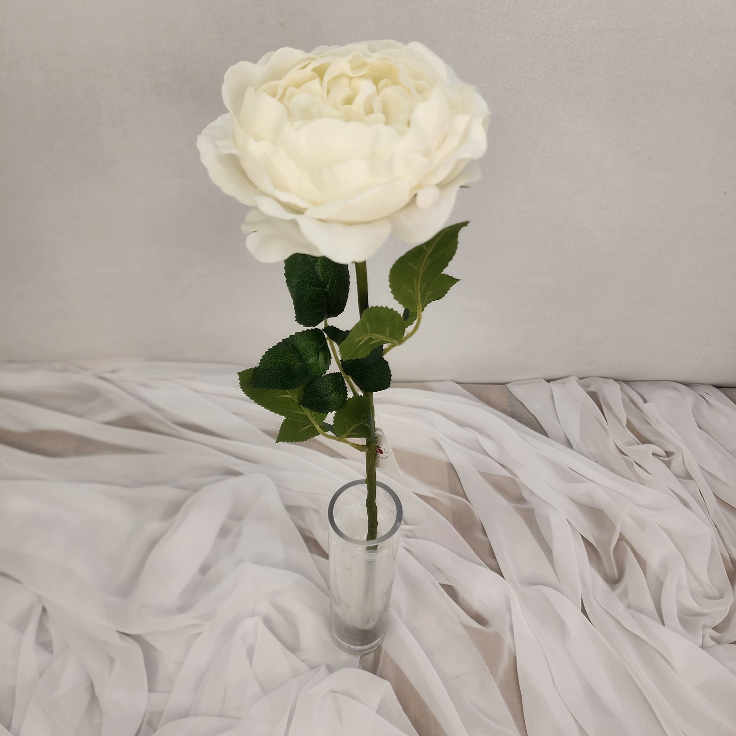 White David Austin Half Bloom Real Touch Rose - Realistic Artificial Flowers