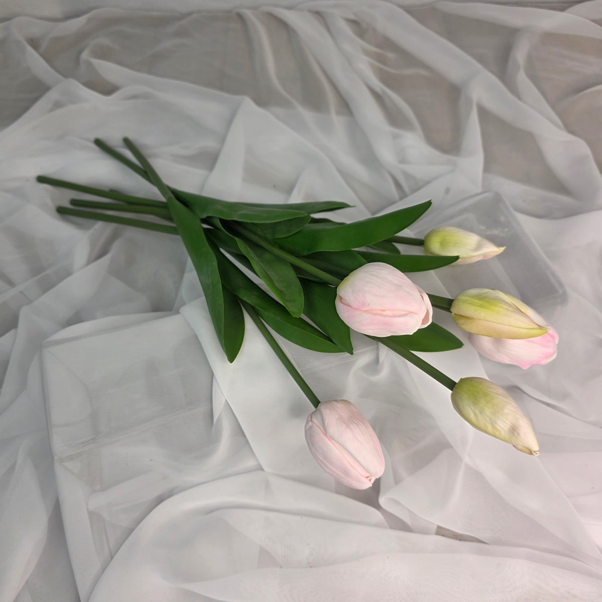 Light Pink Tulip Real Touch Bud and Bloom -Realistic Artificial Flowers