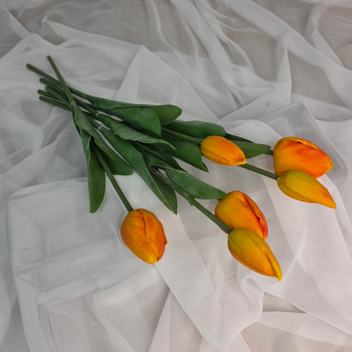 Orange Tulip Real Touch Bud and Bloom -Realistic Artificial Flowers