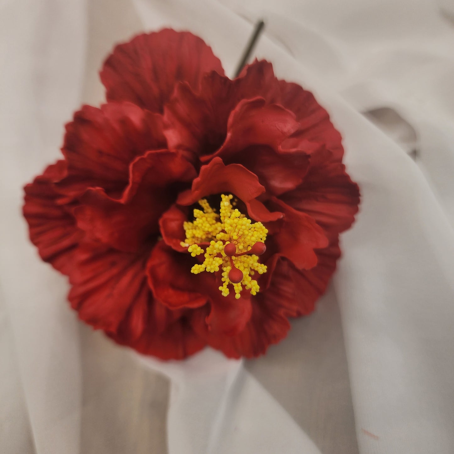 Hibiscus Deep Red Triple Petal Exotic Flowerhead 12.5cm - Realistic Artificial Flowers