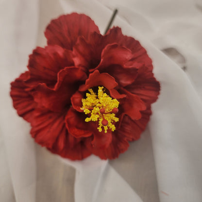 Hibiscus Deep Red Triple Petal Exotic Flowerhead 12.5cm - Realistic Artificial Flowers