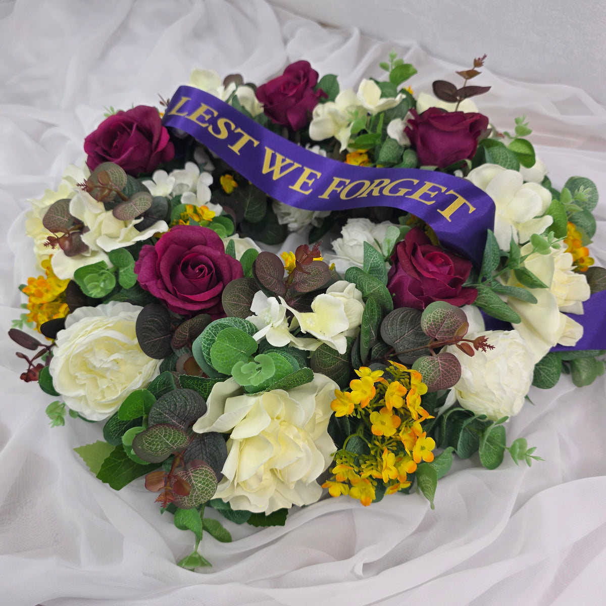 Wreath in Burgundy, White and Yellow