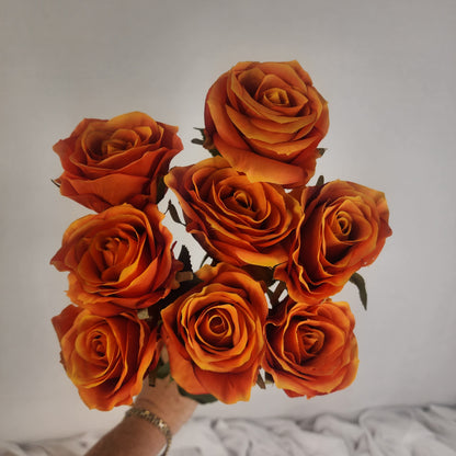 Burnt Orange Artificial Silk Rose Stem