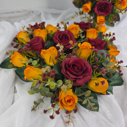 Heart Shape Wreath small in Broncos NRL Football Colours (Burgundy and Gold.)