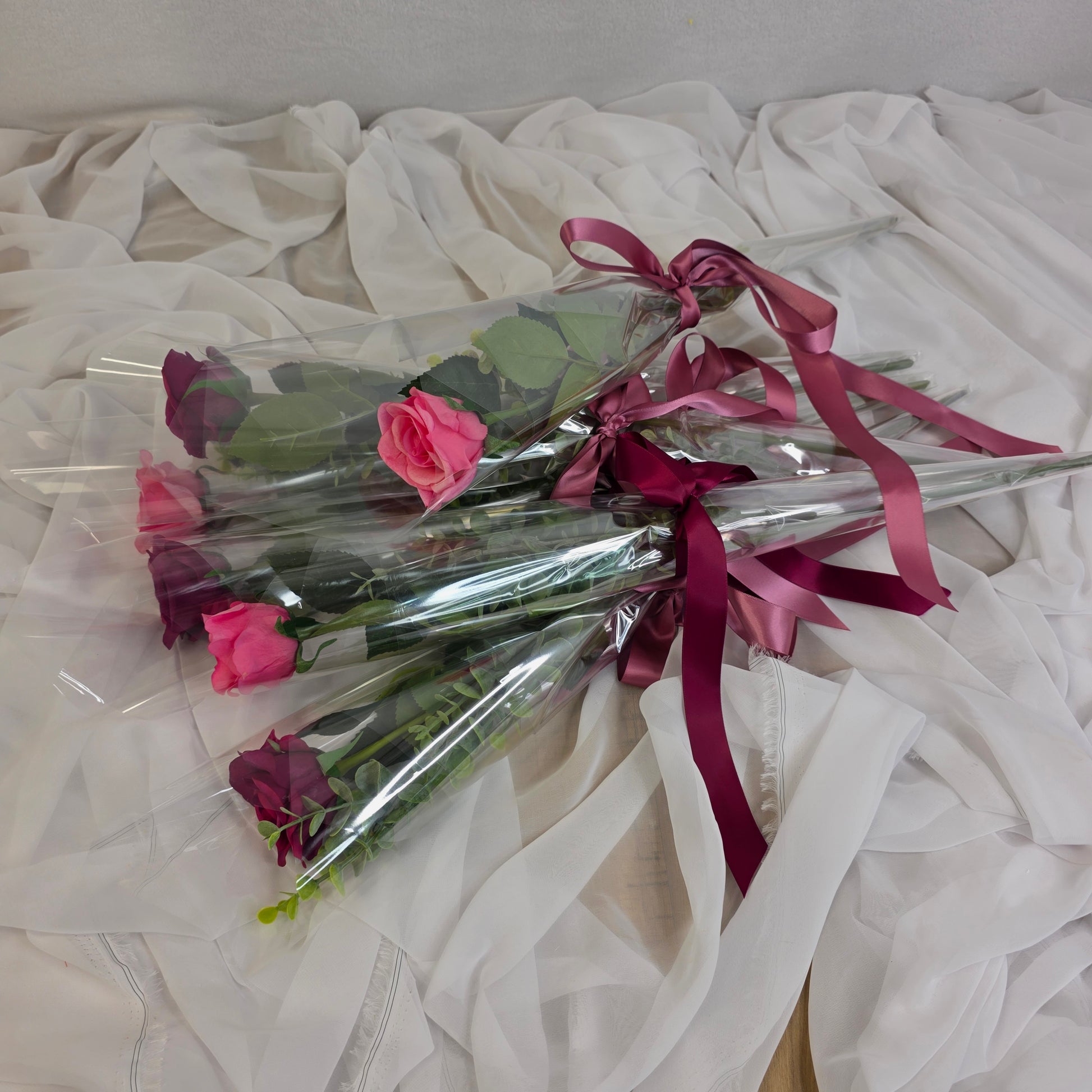 Gift Wrapped, Single Cranberry Rose , Real Touch- Realistic Artificial Flowers
