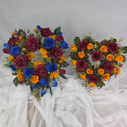 Heart Shape Wreath small in Broncos NRL Football Colours (Burgundy and Gold.)