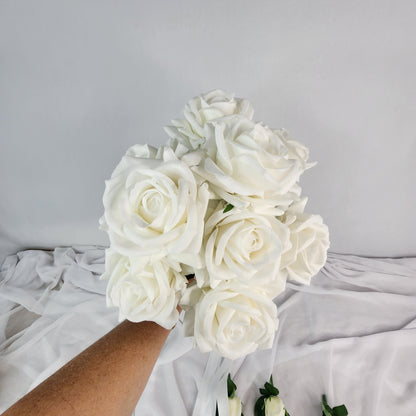 Large White Real Touch Rose Bridal Bouquet