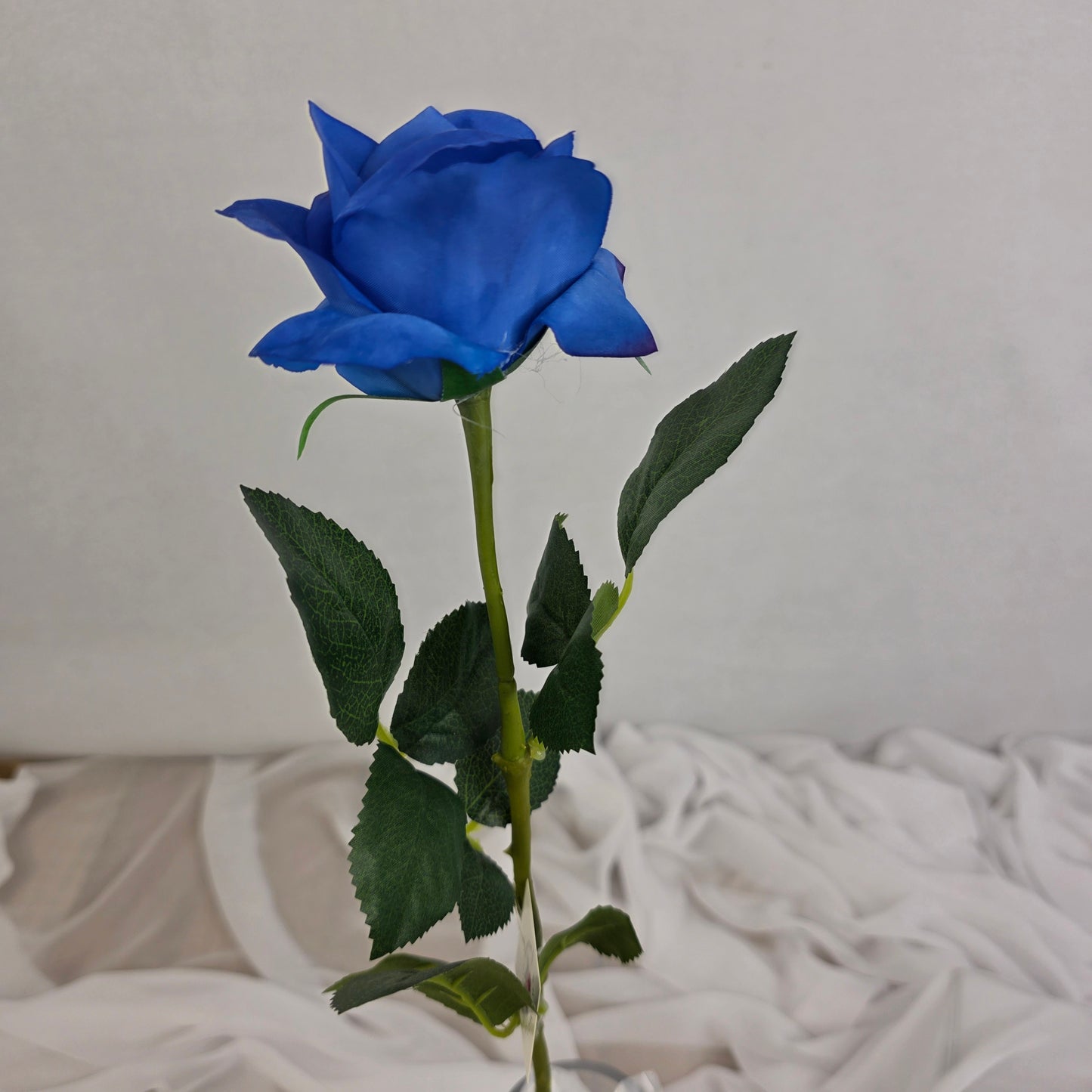 Deep Blue Real Touch Open Bloom Rose - Realistic Artificial Flowers