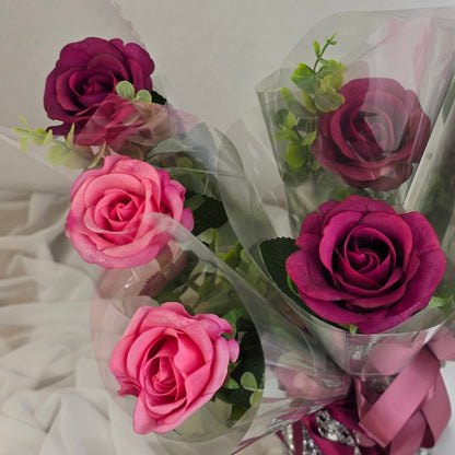 Gift Wrapped, Single Cranberry Rose , Real Touch- Realistic Artificial Flowers