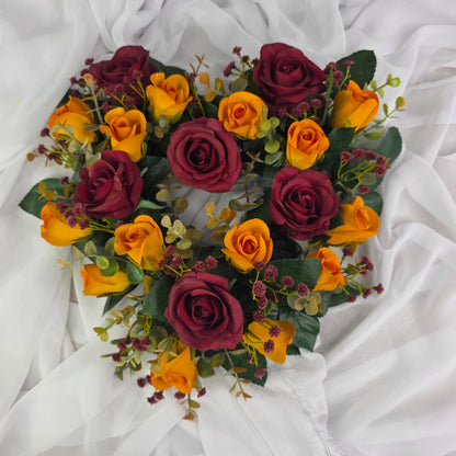 Heart Shape Wreath small in Broncos NRL Football Colours (Burgundy and Gold.)