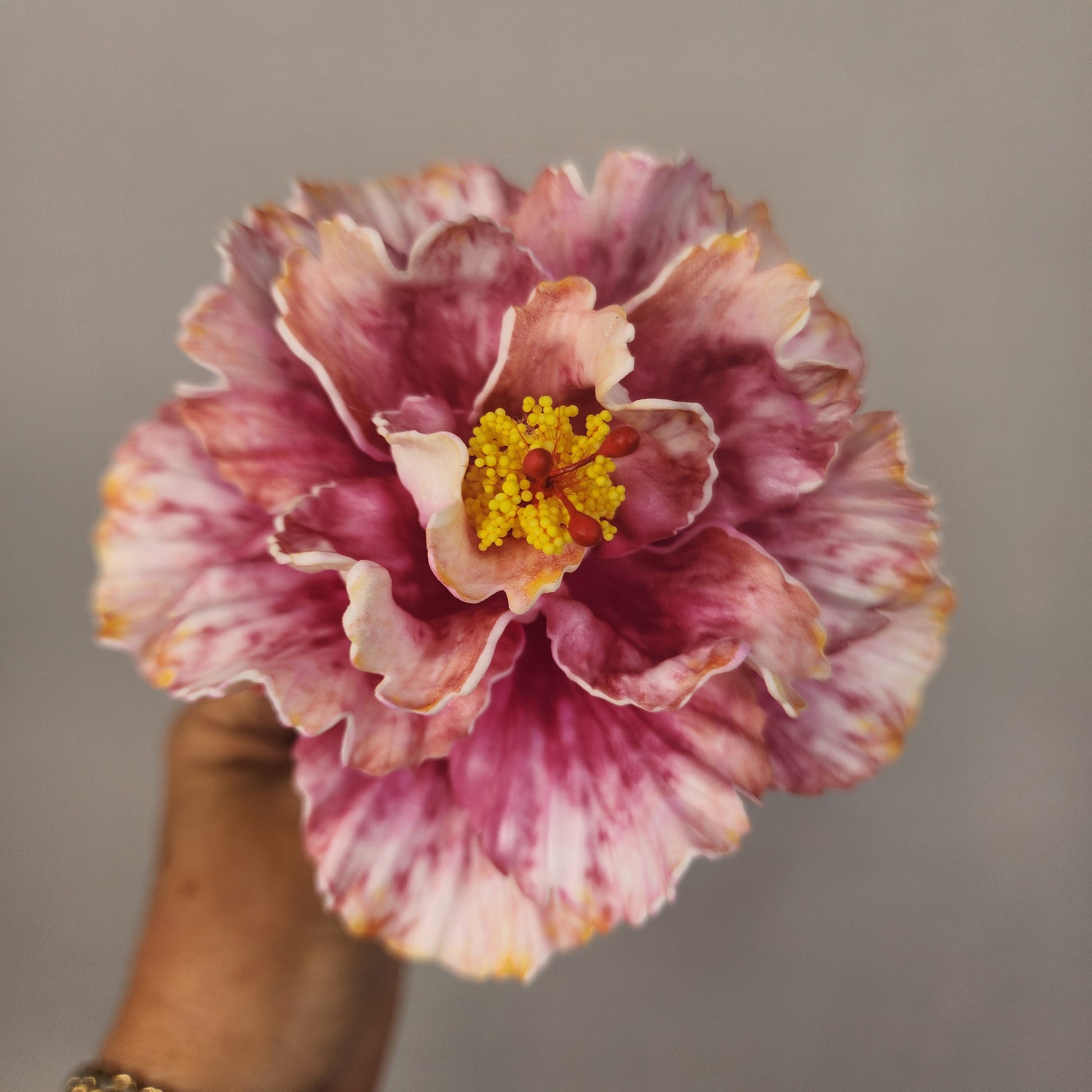 Hibiscus Pink/Gold Triple Exotic 12.5cm- Realistic artificial Flowers
