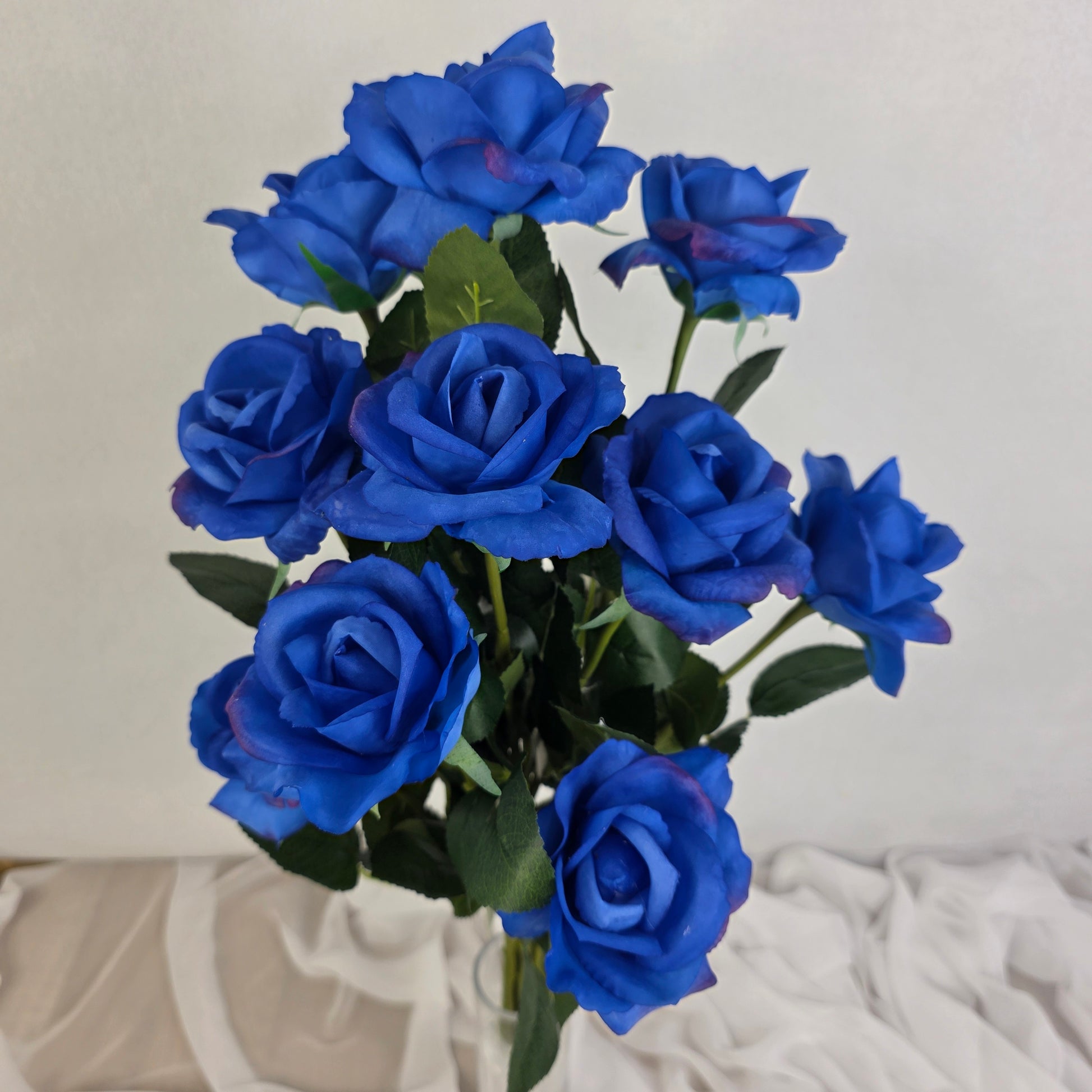 Deep Blue Real Touch Open Bloom Rose - Realistic Artificial Flowers