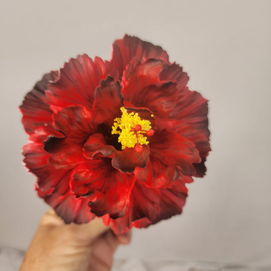 Hibiscus Deep Red Triple Petal Exotic Flowerhead 12.5cm - Realistic Artificial Flowers