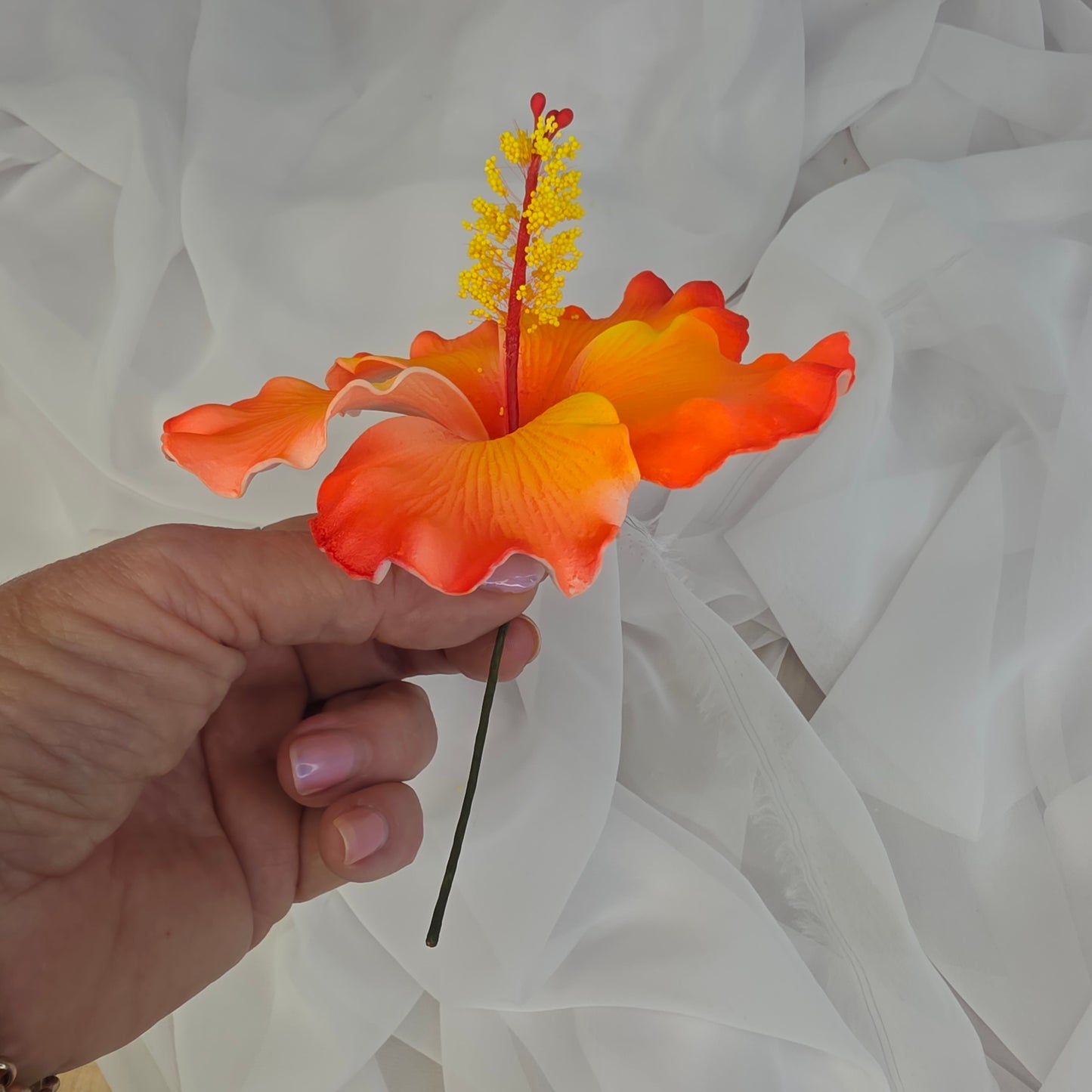 Bright Orange Hibiscus 11.5 cm Flowerhead