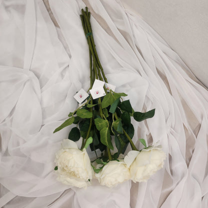 White David Austin Half Bloom Real Touch Rose - Realistic Artificial Flowers