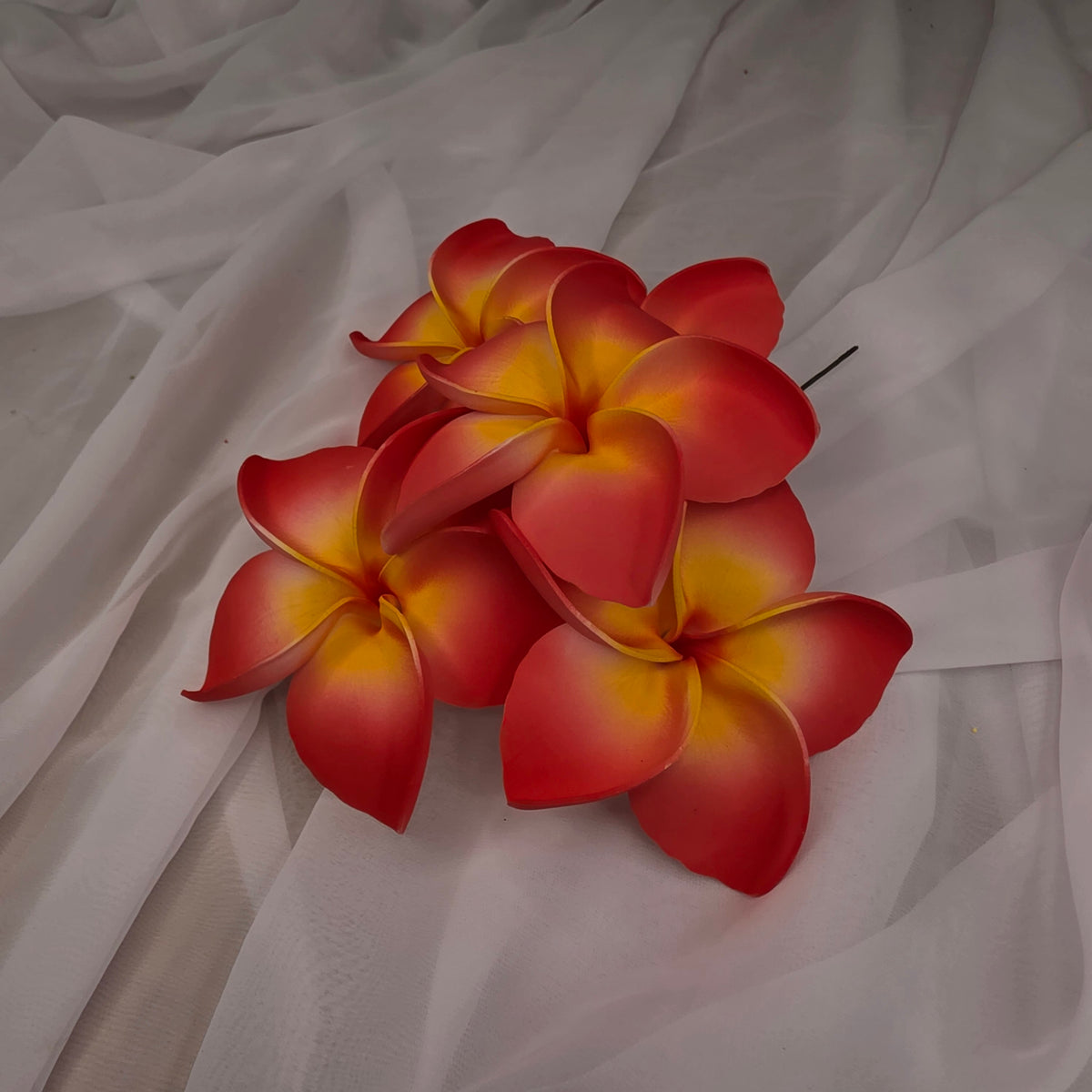 Coral and Yellow Frangipani 11.5cm Flowerhead