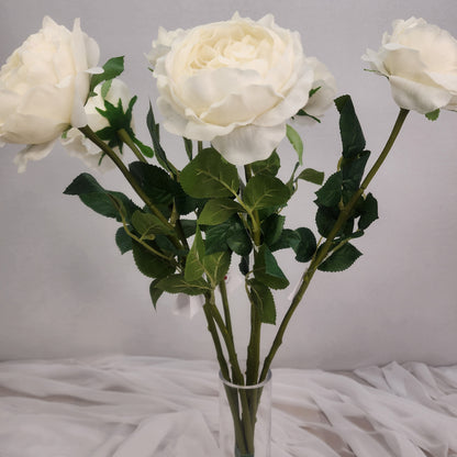 White David Austin Half Bloom Real Touch Rose - Realistic Artificial Flowers