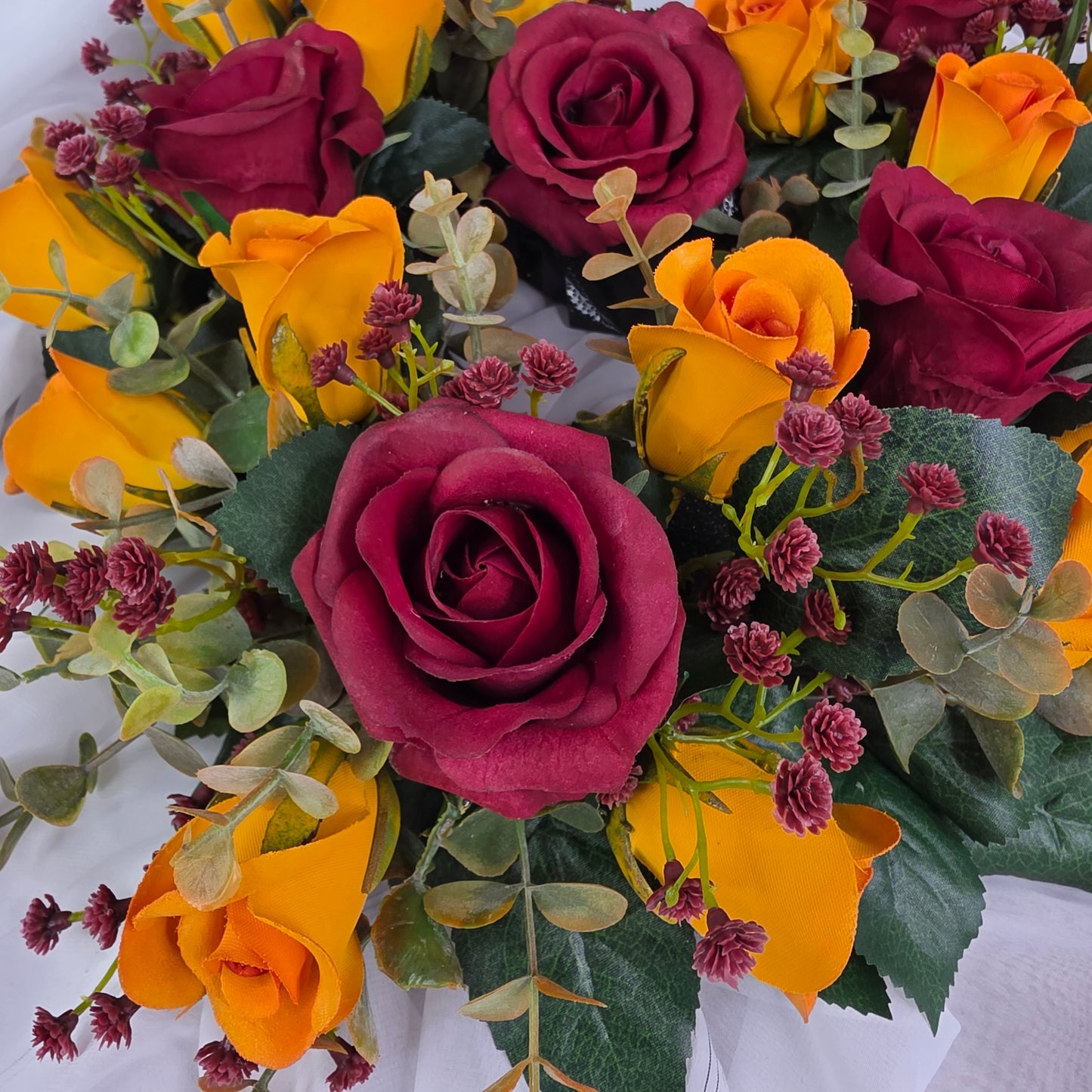 Heart Shape Wreath small in Broncos NRL Football Colours (Burgundy and Gold.)
