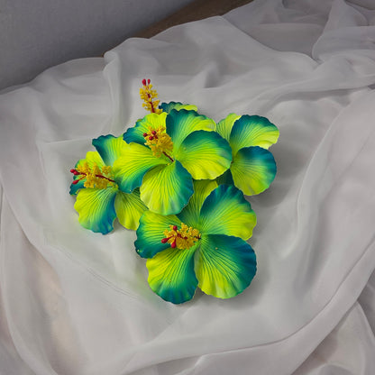 Neon Yellow /Teal Hibiscus 11.5 cm Flowerhead