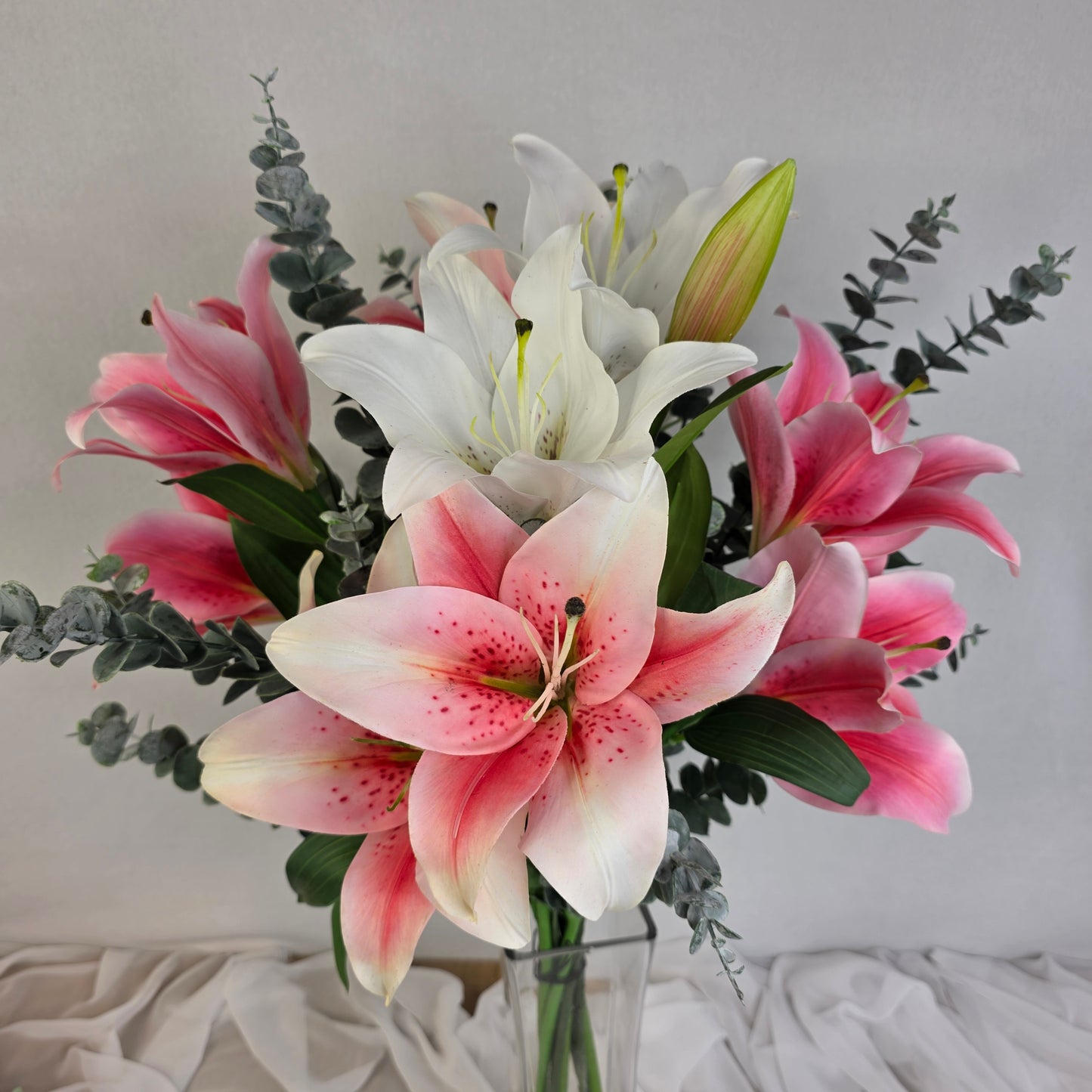 Oriental Lily Arrangement Large - Realistic Artificial Flowers