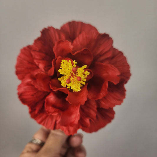 Hibiscus Deep Red Triple Petal Exotic Flowerhead 12.5cm - Realistic Artificial Flowers