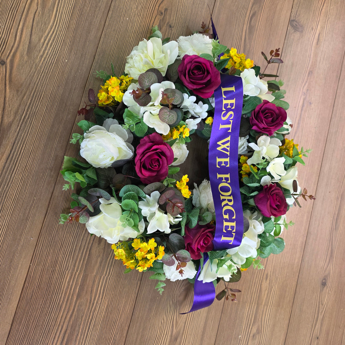 Wreath in Burgundy, White and Yellow