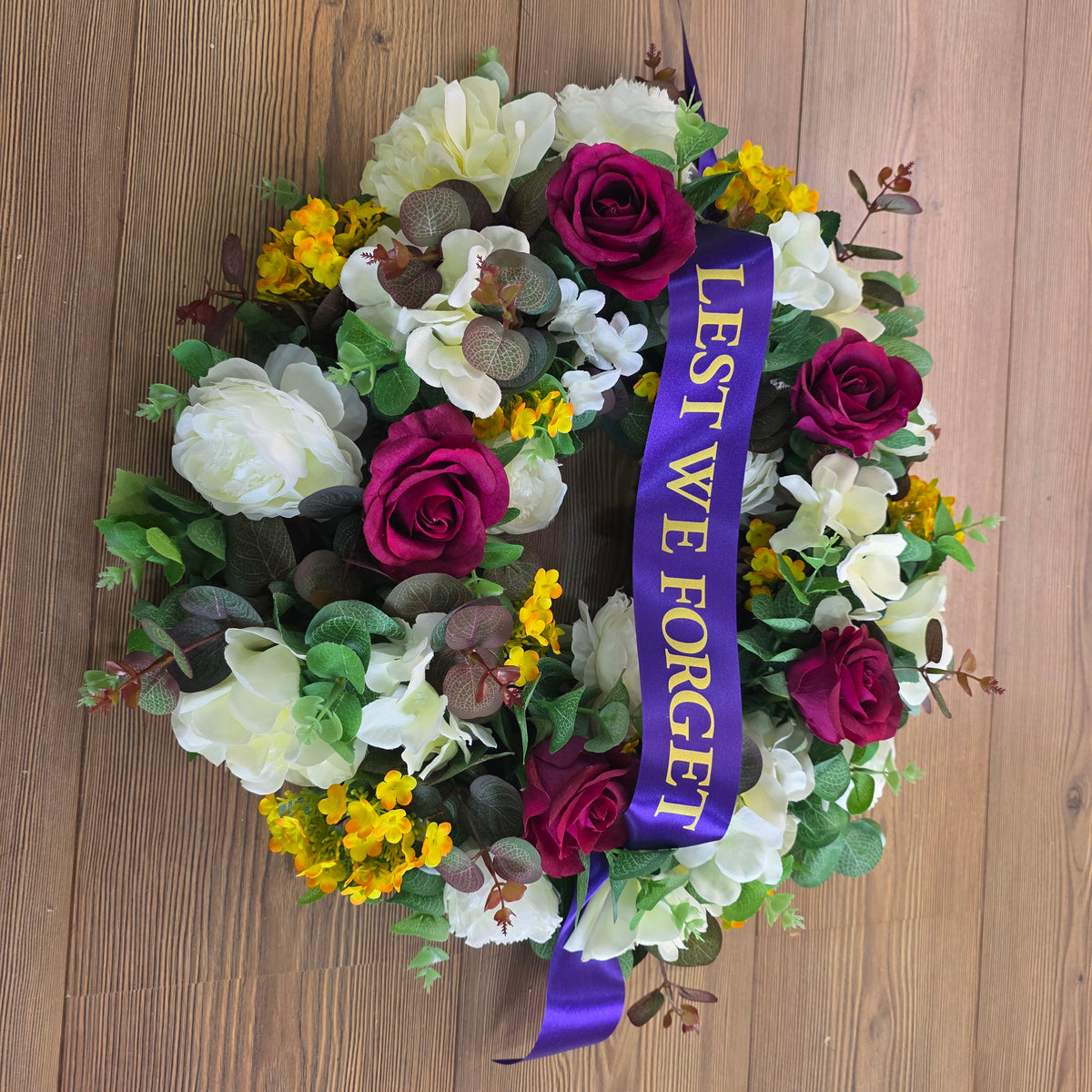 Wreath in Burgundy, White and Yellow