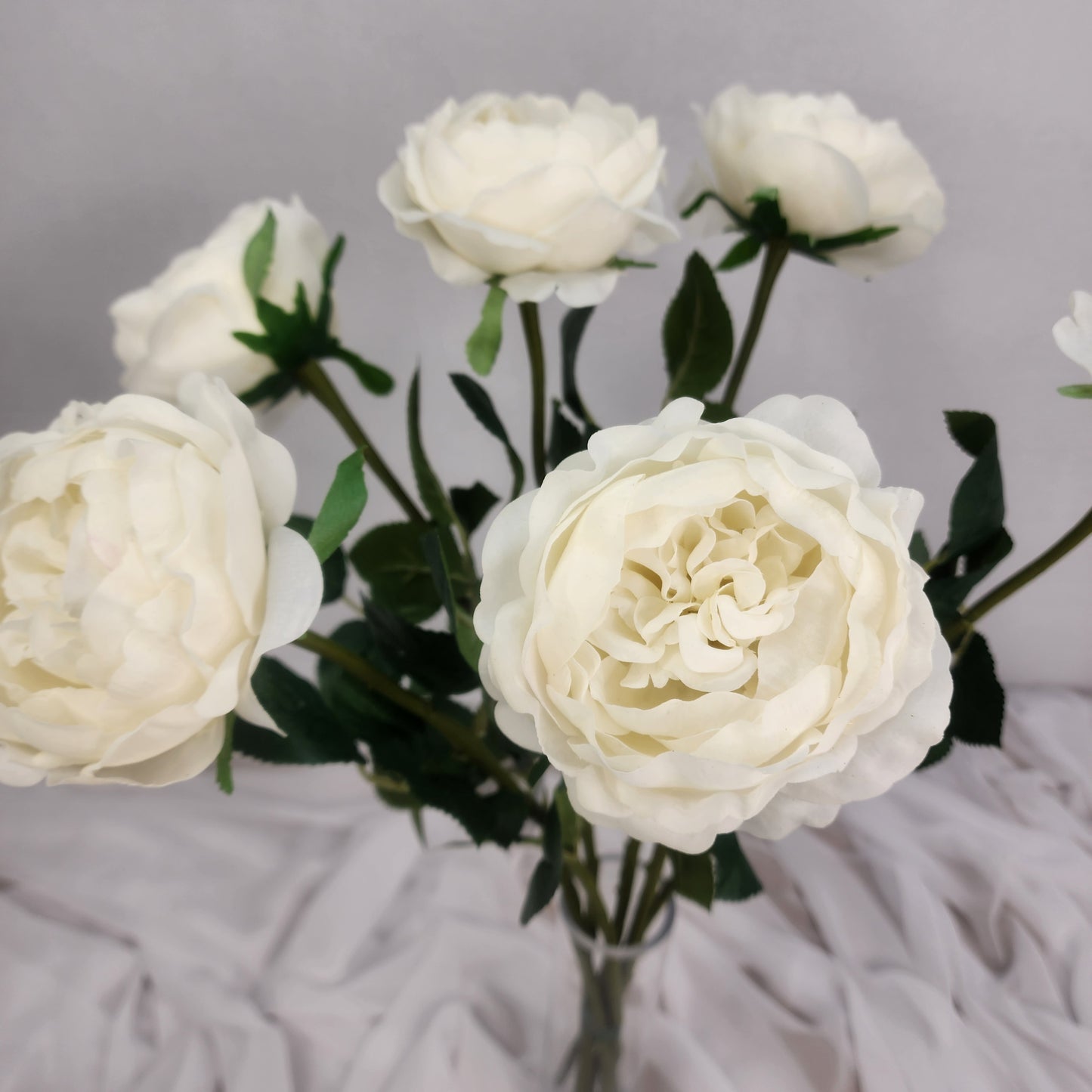 White David Austin Half Bloom Real Touch Rose - Realistic Artificial Flowers