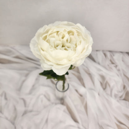 White David Austin Half Bloom Real Touch Rose - Realistic Artificial Flowers