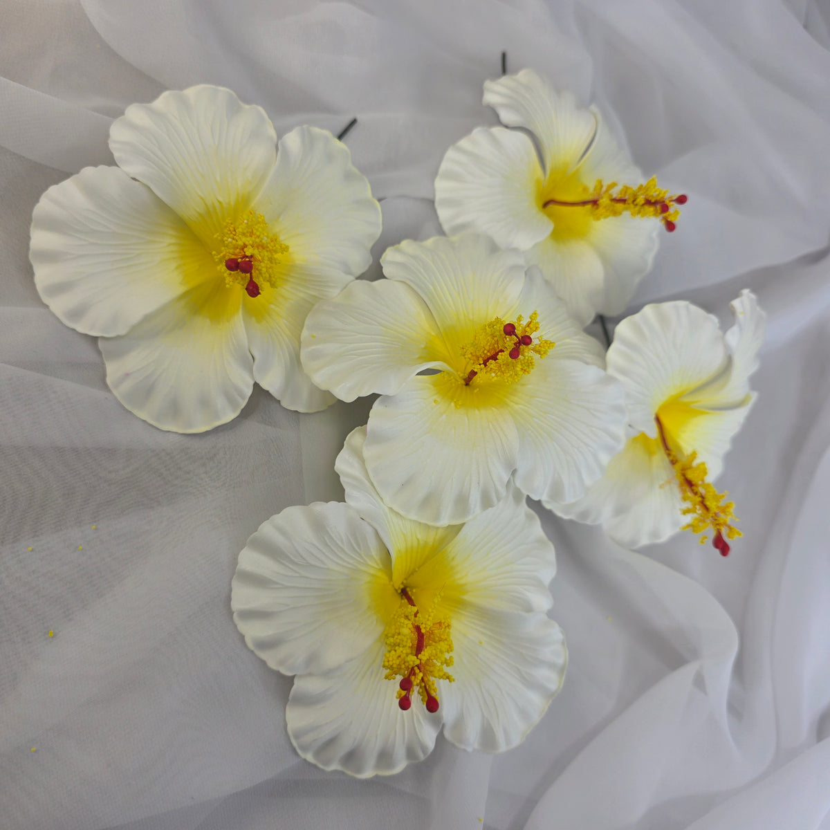 White/Yellow Hibiscus 11.5 cm Flowerhead