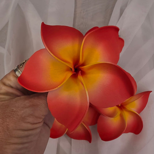 Coral and Yellow Frangipani 11.5cm Flowerhead