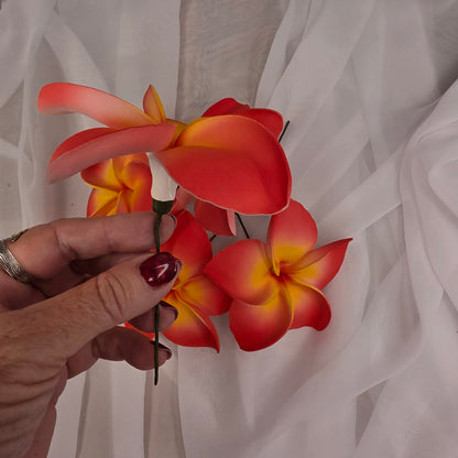 Coral and Yellow Frangipani 11.5cm Flowerhead