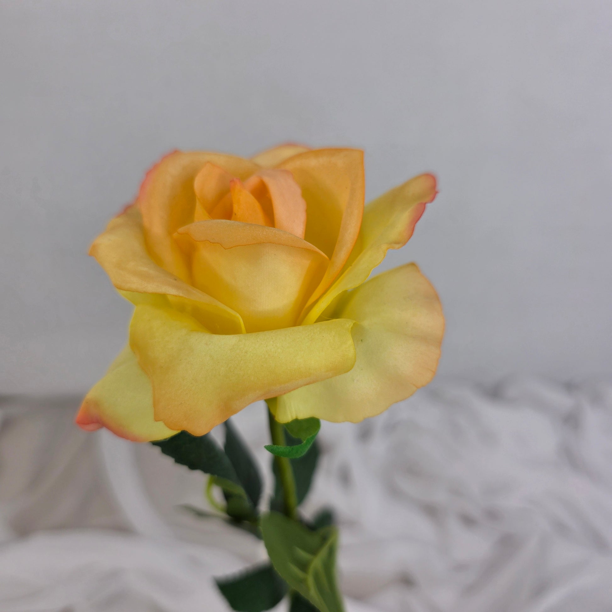 Tangerine Real Touch Open Bloom Rose - Realistic Artificial Flowers