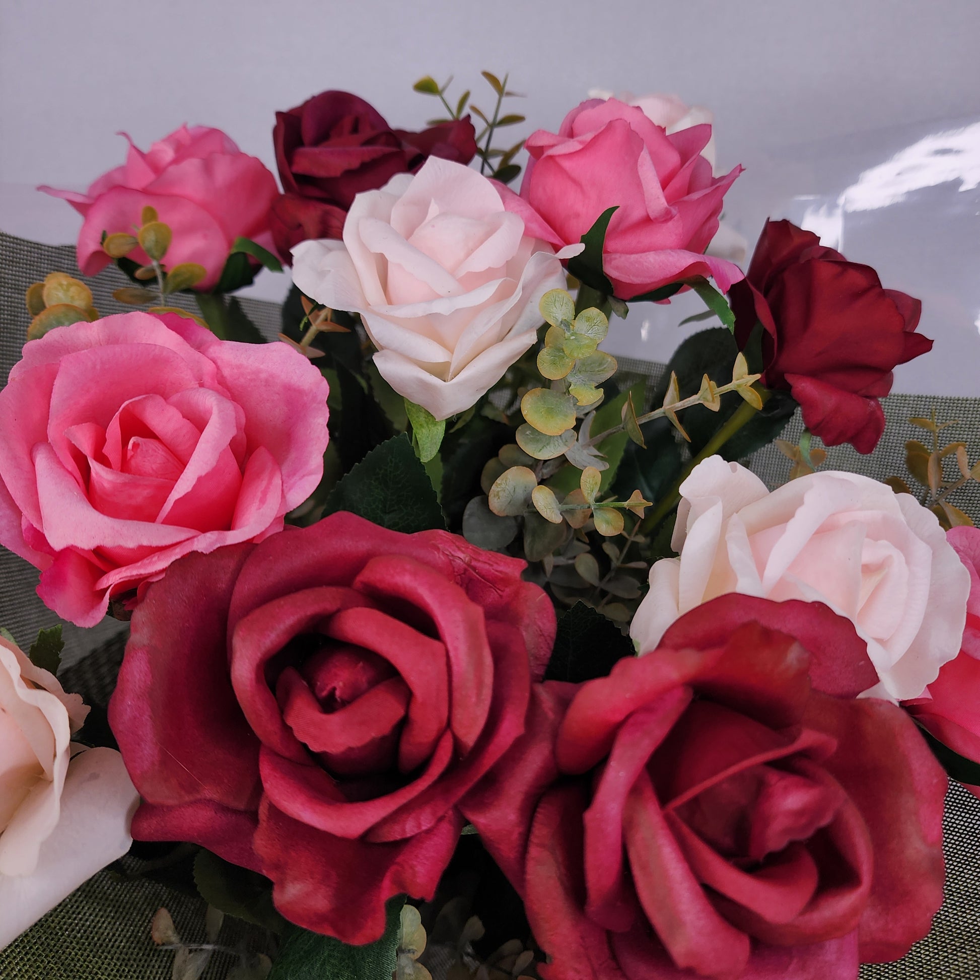 Dozen Mixed Open Rose Bouquet -Real Touch Blooms
