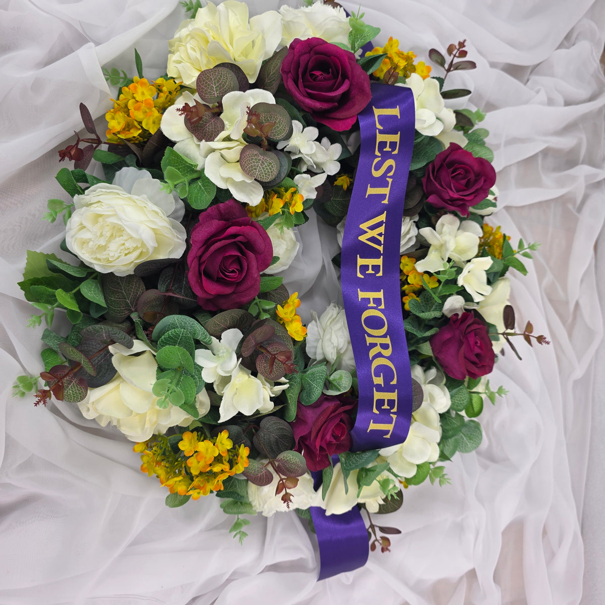 Wreath in Burgundy, White and Yellow