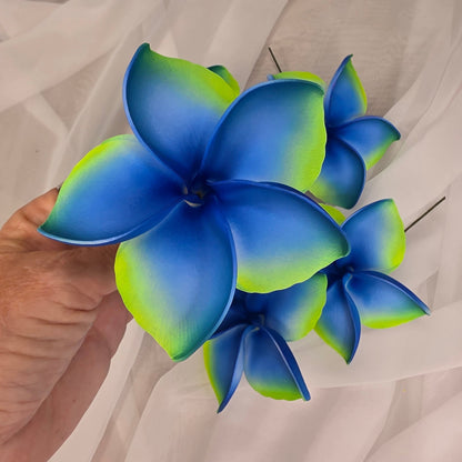 Blue/Lime Frangipani 11.5cm Flowerhead