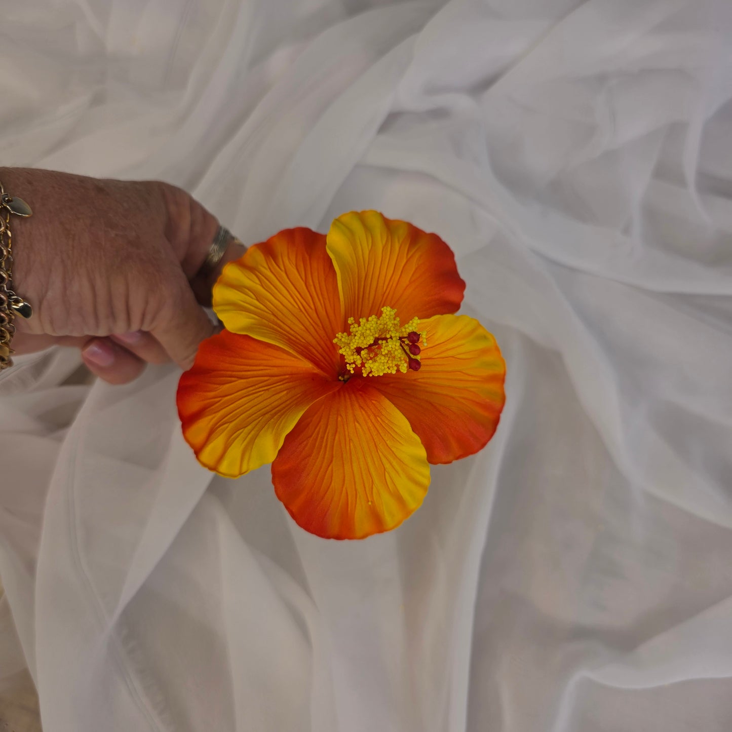 Bright Orange/Yellow Hibiscus 11.5 cm Flowerhead