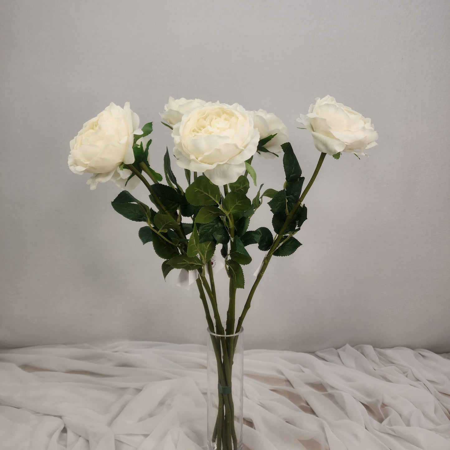 White David Austin Half Bloom Real Touch Rose - Realistic Artificial Flowers