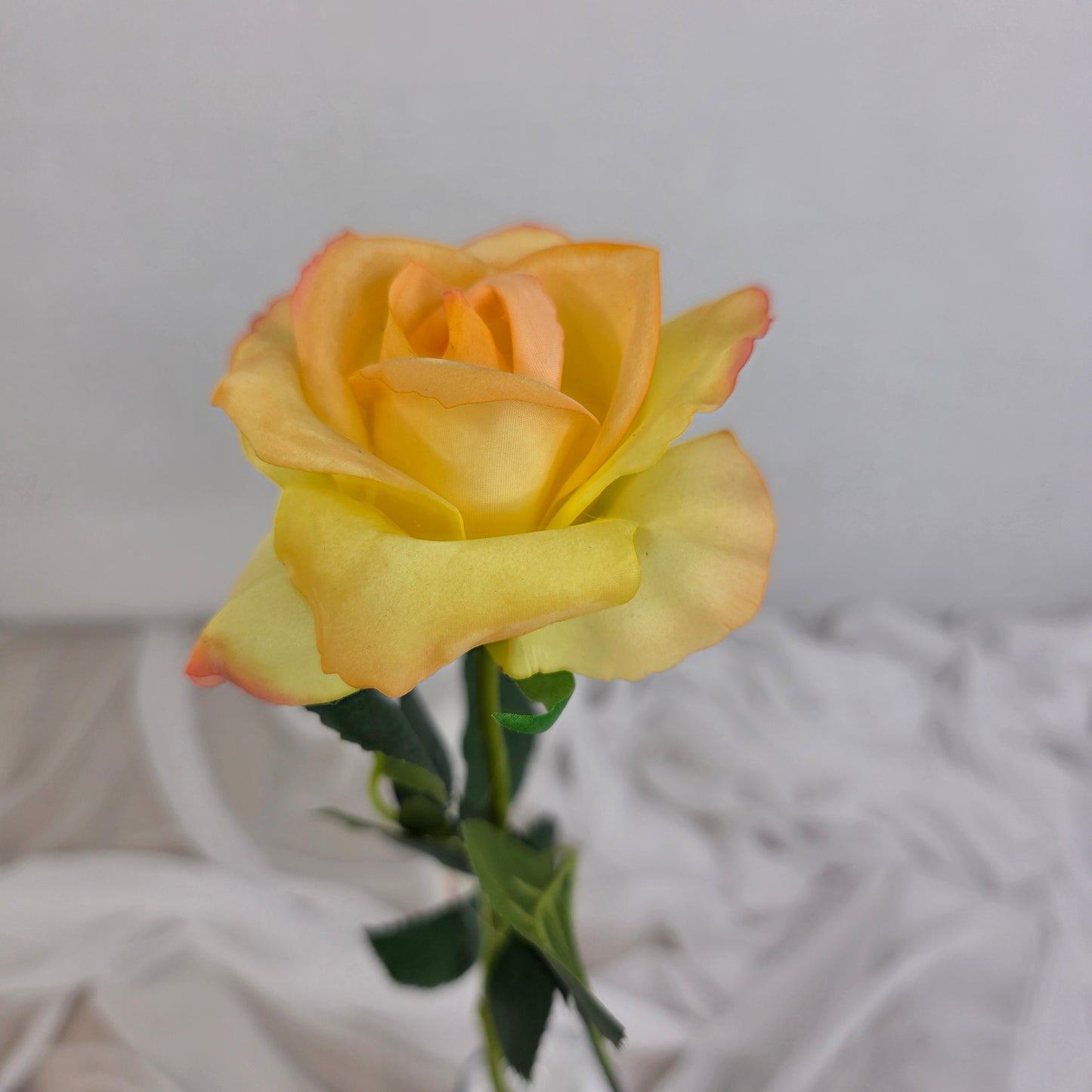 Tangerine Real Touch Open Bloom Rose - Realistic Artificial Flowers