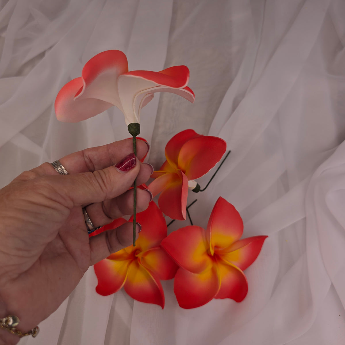 Coral and Yellow Frangipani 11.5cm Flowerhead