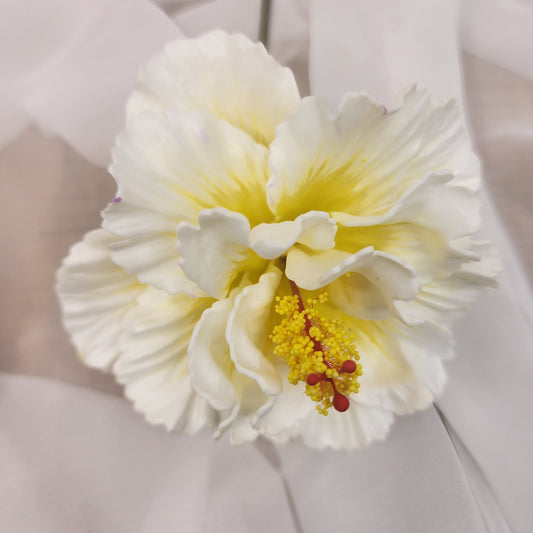 White /Yellow Double Hibiscus 11cm- Realistic artificial Flowers