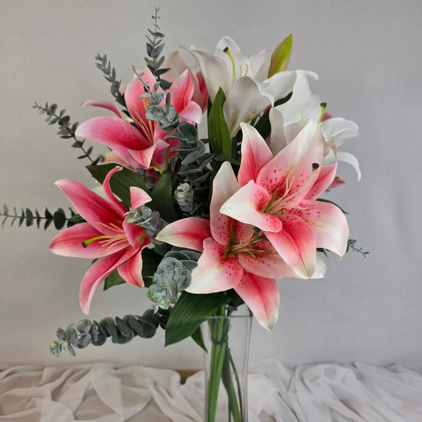 Oriental Lily Arrangement Large - Realistic Artificial Flowers