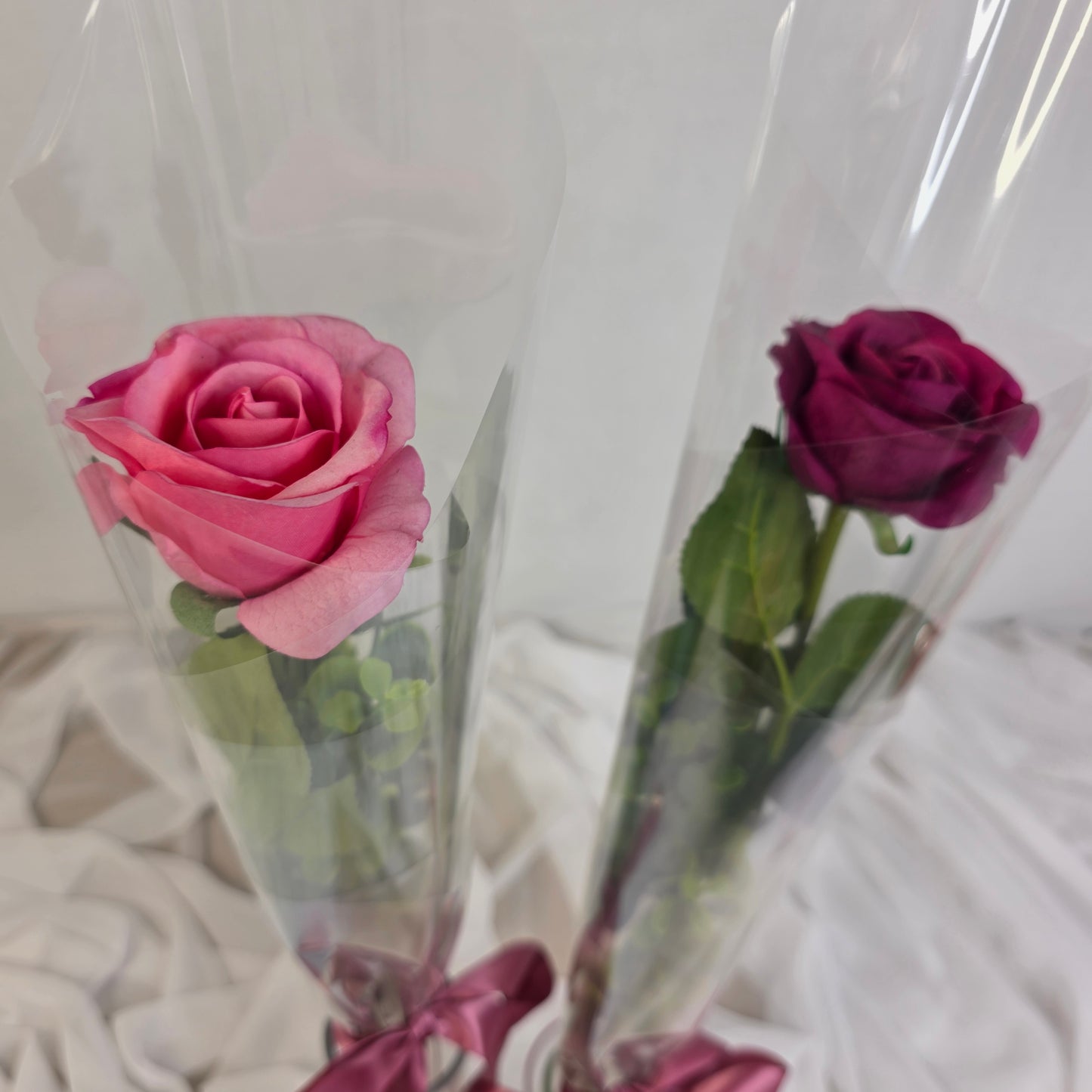 Gift Wrapped, Single Cranberry Rose , Real Touch- Realistic Artificial Flowers